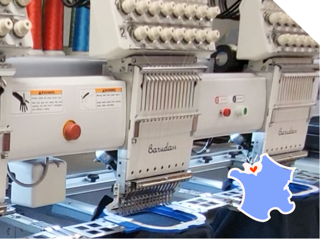 Têtes de broderie Barudan à l'atelier HM Marquage